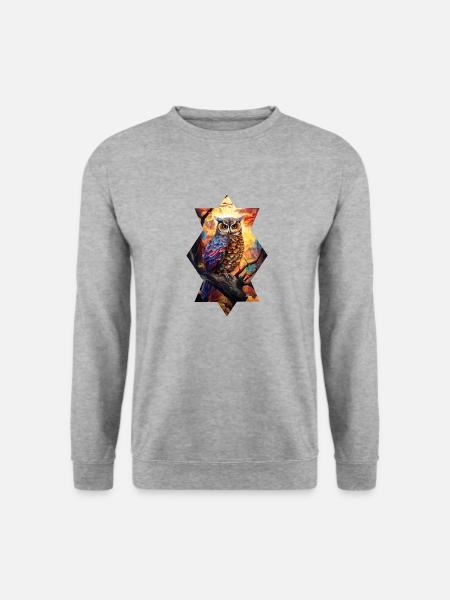 Eule auf dem Baum im Herbst - Unisex Pullover - Weißgrau meliert