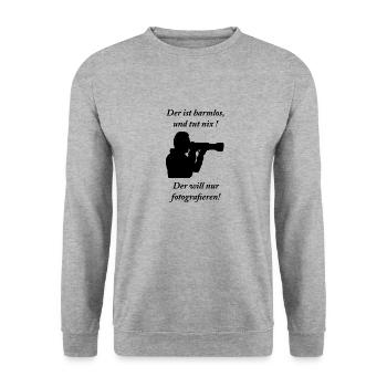 Der will nur fotogrfieren schwarz - Unisex Pullover - Weißgrau meliert - Vorne - Alina (178cm) & Michal (187cm)
