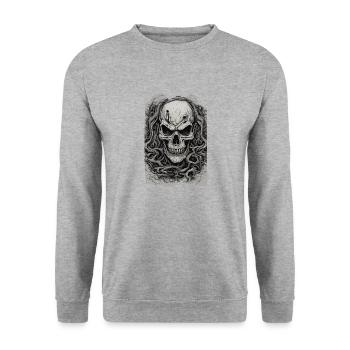 Sinister Roots Unleashed Skull Undead Heavy Metal - Unisex Pullover - Weißgrau meliert - Vorne - Alina (178cm) & Michal (187cm)