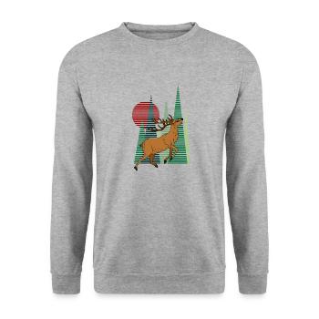 Hirsch - Unisex Pullover - Weißgrau meliert - Vorne - Alina (178cm) & Michal (187cm)