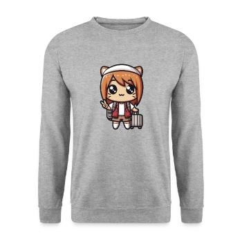 Kawaii Mignonne Petite Fille Voyageuse - Sweat-shirt Unisexe - gris chiné - Devant - Alina (178cm) & Michal (187cm)