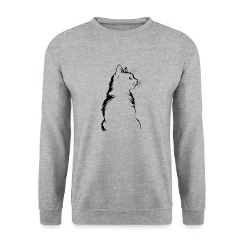Katze, katzenmotiv - Unisex Pullover - Weißgrau meliert - Vorne - Alina (178cm) & Michal (187cm)