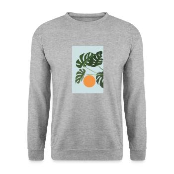 Monstera Coucher de soleil - Sweat-shirt Unisexe - gris chiné - Devant - Alina (178cm) & Michal (187cm)