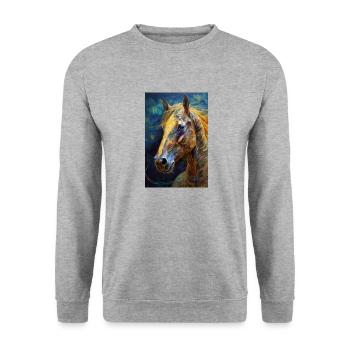 Ein Portrait von einem Pferd 4 - Unisex Pullover - Weißgrau meliert - Vorne - Alina (178cm) & Michal (187cm)