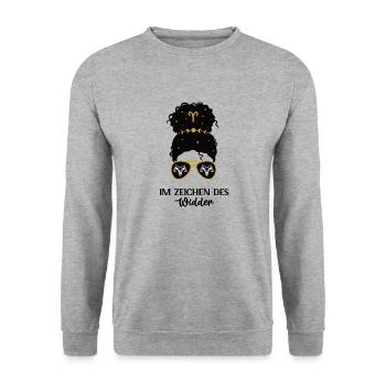 Sternzeichen Widder Geburtstag Tierkreiszeichen - Unisex Pullover - Weißgrau meliert - Vorne - Alina (178cm) & Michal (187cm)