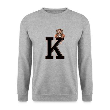 Buchstabe k Tiger - Geschenkidee - Unisex Pullover - Weißgrau meliert - Vorne - Alina (178cm) & Michal (187cm)
