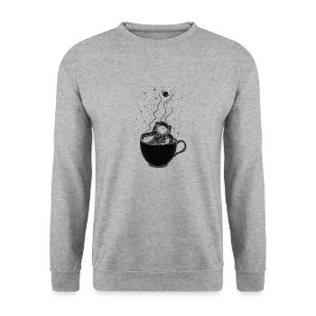 Kaffee Astronaut - Unisex Pullover - Weißgrau meliert - Vorne - Alina (178cm) & Michal (187cm)