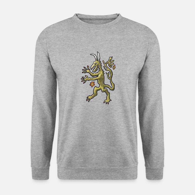 Lustiger Drache / Wappen Mittelalter - Unisex Pullover - Weißgrau meliert