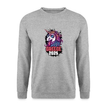 Licorne Grèce 2025 - Sweat-shirt Unisexe - gris chiné - Devant - Alina (178cm) & Michal (187cm)