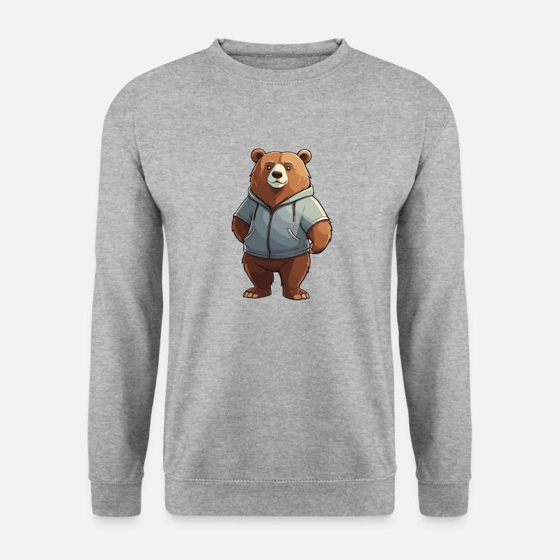 Comic Bär - Tier Design - Unisex Pullover - Weißgrau meliert