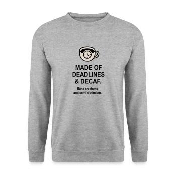 Fristen und Entkoffeinierung - Unisex Pullover - Weißgrau meliert - Vorne - Alina (178cm) & Michal (187cm)