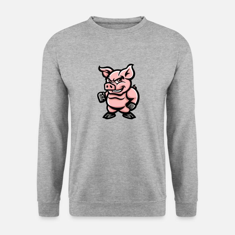 Schwein Comic - Unisex Pullover - Weißgrau meliert