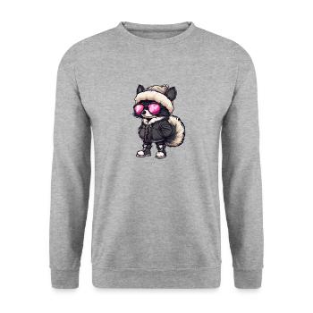 Stinktier Cool Comic - Unisex Pullover - Weißgrau meliert - Vorne - Alina (178cm) & Michal (187cm)