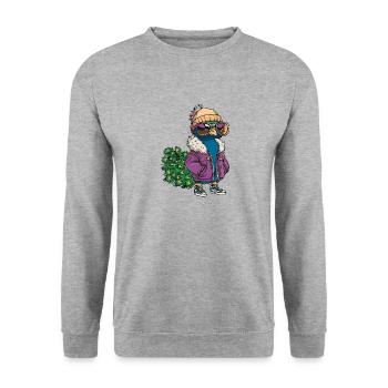 Pfau Vogel Cool Comic - Unisex Pullover - Weißgrau meliert - Vorne - Alina (178cm) & Michal (187cm)