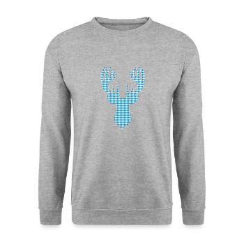 Bayrischer Hirsch mit Hörner als Patches - Unisex Pullover - Weißgrau meliert - Vorne - Alina (178cm) & Michal (187cm)