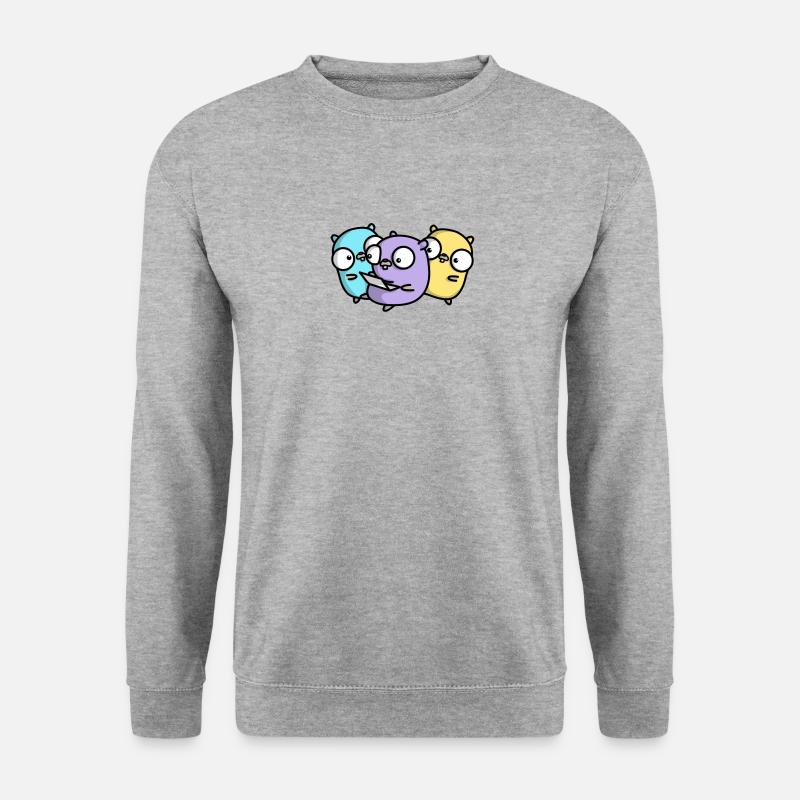 Drei niedliche Gopher beim Pair Programming - Unisex Pullover - Weißgrau meliert