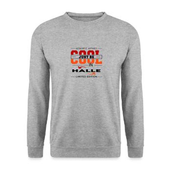 Halle Meine Stadt Cool I Love Reise Tour - Unisex Pullover - Weißgrau meliert - Vorne - Alina (178cm) & Michal (187cm)