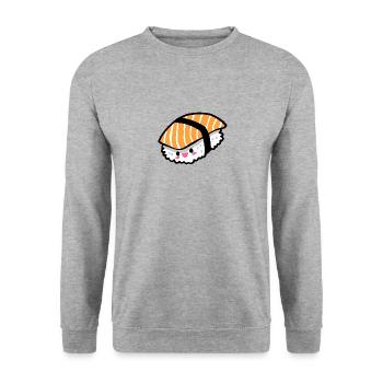 Lachs Nigiri Sashimi Kawaii Sushi - Unisex Pullover - Weißgrau meliert - Vorne - Alina (178cm) & Michal (187cm)