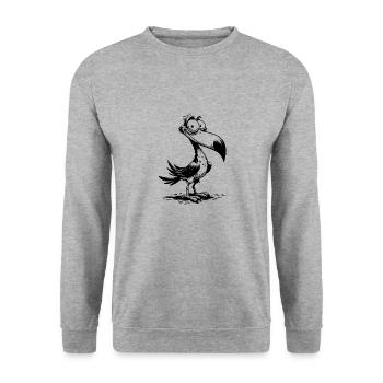 Un bec d’oiseau étrange rencontre de grands yeux - Sweat-shirt Unisexe - gris chiné - Devant - Alina (178cm) & Michal (187cm)