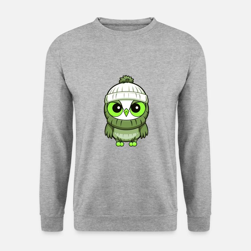 Eule Winter Comic - Unisex Pullover - Weißgrau meliert