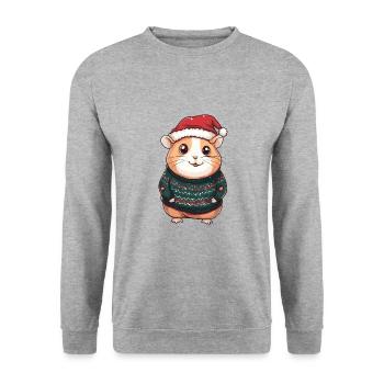 Hamster Weihnachten Comic - Unisex Pullover - Weißgrau meliert - Vorne - Alina (178cm) & Michal (187cm)