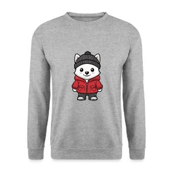 Samojede Hund Winter - Unisex Pullover - Weißgrau meliert - Vorne - Alina (178cm) & Michal (187cm)