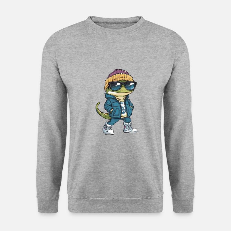 Echse Cool Comic - Unisex Pullover - Weißgrau meliert