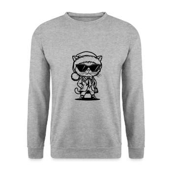 Mode Chat Noël Père Noël - Sweat-shirt Unisexe - gris chiné - Devant - Alina (178cm) & Michal (187cm)