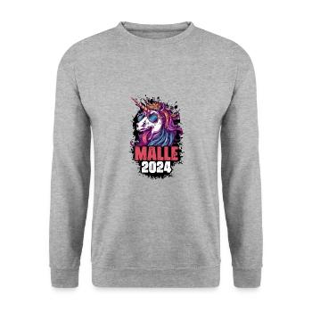 Malle 2024 Einhorn - Unisex Pullover - Weißgrau meliert - Vorne - Alina (178cm) & Michal (187cm)