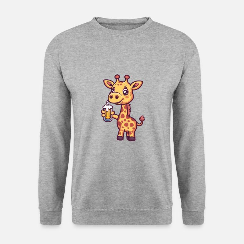 Giraffe Bier Comic Party - Unisex Pullover - Weißgrau meliert