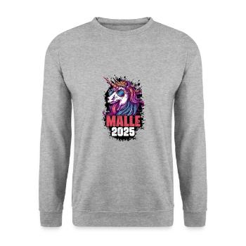 Malle 2025 Einhorn - Unisex Pullover - Weißgrau meliert - Vorne - Alina (178cm) & Michal (187cm)
