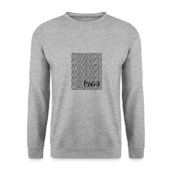 1963, 60. Geburtstag 2023, Jahrestag, Hochzeitstag - Unisex Pullover - Weißgrau meliert - Vorne - Alina (178cm) & Michal (187cm)