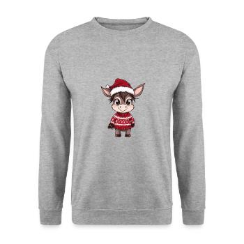 Esel Weihnachten Comic - Unisex Pullover - Weißgrau meliert - Vorne - Alina (178cm) & Michal (187cm)