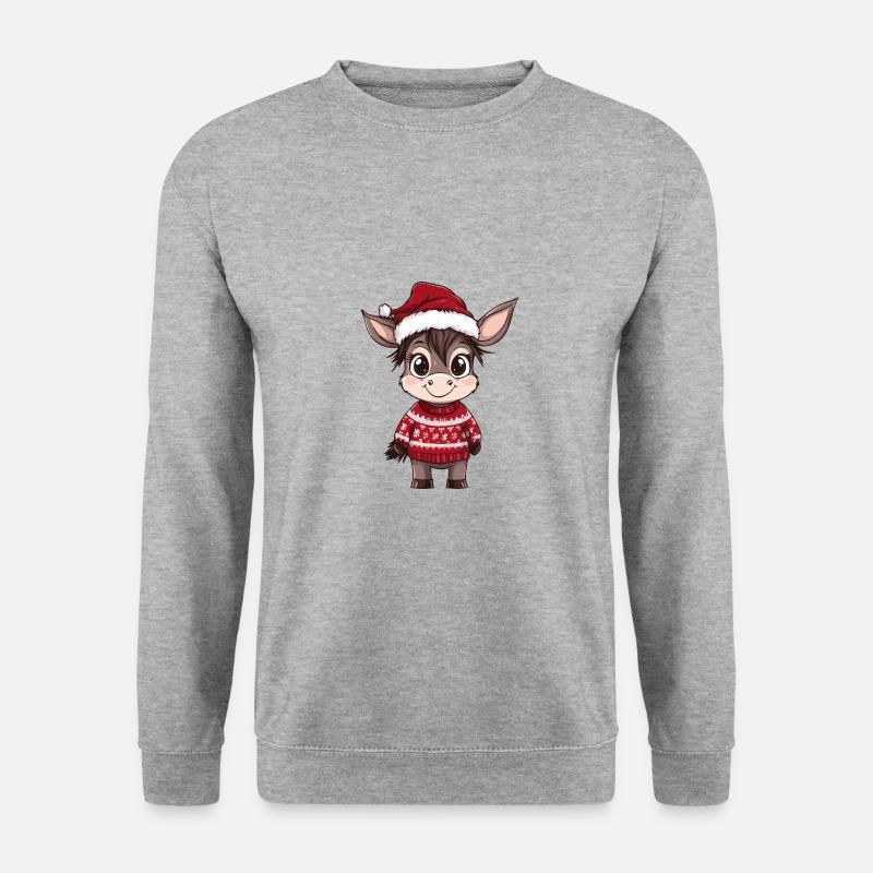 Esel Weihnachten Comic - Unisex Pullover - Weißgrau meliert