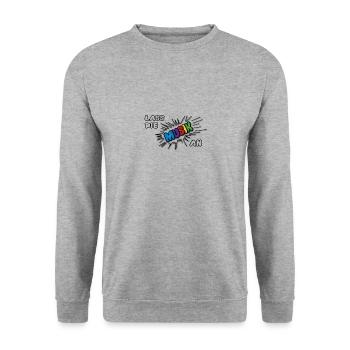 Pow Lass die Musik an - bunt auf hell - Unisex Pullover - Weißgrau meliert - Vorne - Alina (178cm) & Michal (187cm)