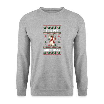 Ugly Christmas Sweater Pattern Jesus - Unisex Pullover - Weißgrau meliert - Vorne - Alina (178cm) & Michal (187cm)