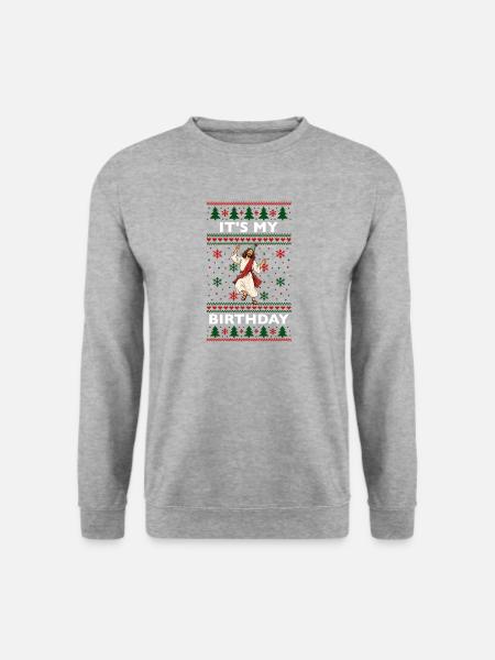 Ugly Christmas Sweater Pattern Jesus - Unisex Pullover - Weißgrau meliert