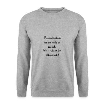 Lustiger Spruch der deutschen Rechtschreibung. - Unisex Pullover - Weißgrau meliert - Vorne - Alina (178cm) & Michal (187cm)