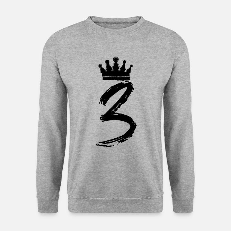 3 Zahl Krone - Unisex Pullover - Weißgrau meliert