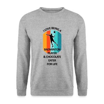 Badminton Federball Badmintonspieler Schokolade - Unisex Pullover - Weißgrau meliert - Vorne - Alina (178cm) & Michal (187cm)