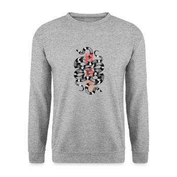 Schlange im Paradies / Black Snake Design Shirt - Unisex Pullover - Weißgrau meliert - Vorne - Alina (178cm) & Michal (187cm)
