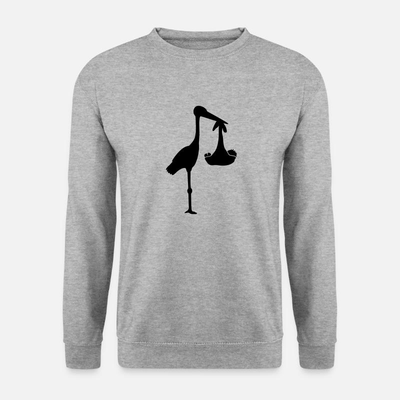 Stork And Baby - Unisex Pullover - Weißgrau meliert