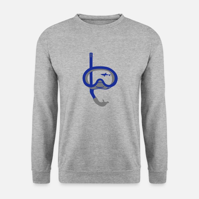 Taucherbrille und Hai - Unisex Pullover - Weißgrau meliert