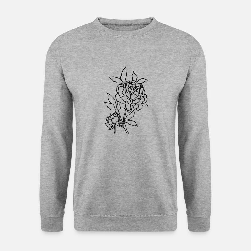 Line Art Rose - Unisex Pullover - Weißgrau meliert