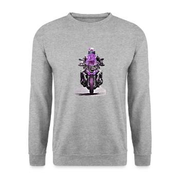 GS Motorradfahrer lila - Unisex Pullover - Weißgrau meliert - Vorne - Alina (178cm) & Michal (187cm)