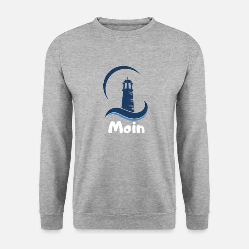 Moin mit Leuchtturm - Unisex Pullover - Weißgrau meliert