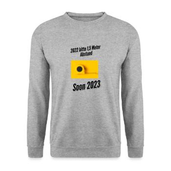2022 bitte 1 5 Meter Abstand - Unisex Pullover - Weißgrau meliert - Vorne - Alina (178cm) & Michal (187cm)