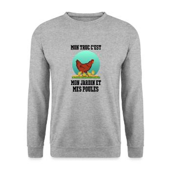 Mon truc c'est mon jardin et mes poules - Sweat-shirt Unisexe - gris chiné - Devant - Alina (178cm) & Michal (187cm)