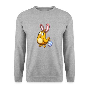 Süßes kleines Osterküken mit Hasenohren - Unisex Pullover - Weißgrau meliert - Vorne - Alina (178cm) & Michal (187cm)