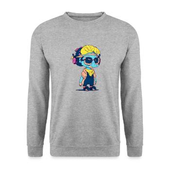 Komischer Kauz - Unisex Pullover - Weißgrau meliert - Vorne - Alina (178cm) & Michal (187cm)